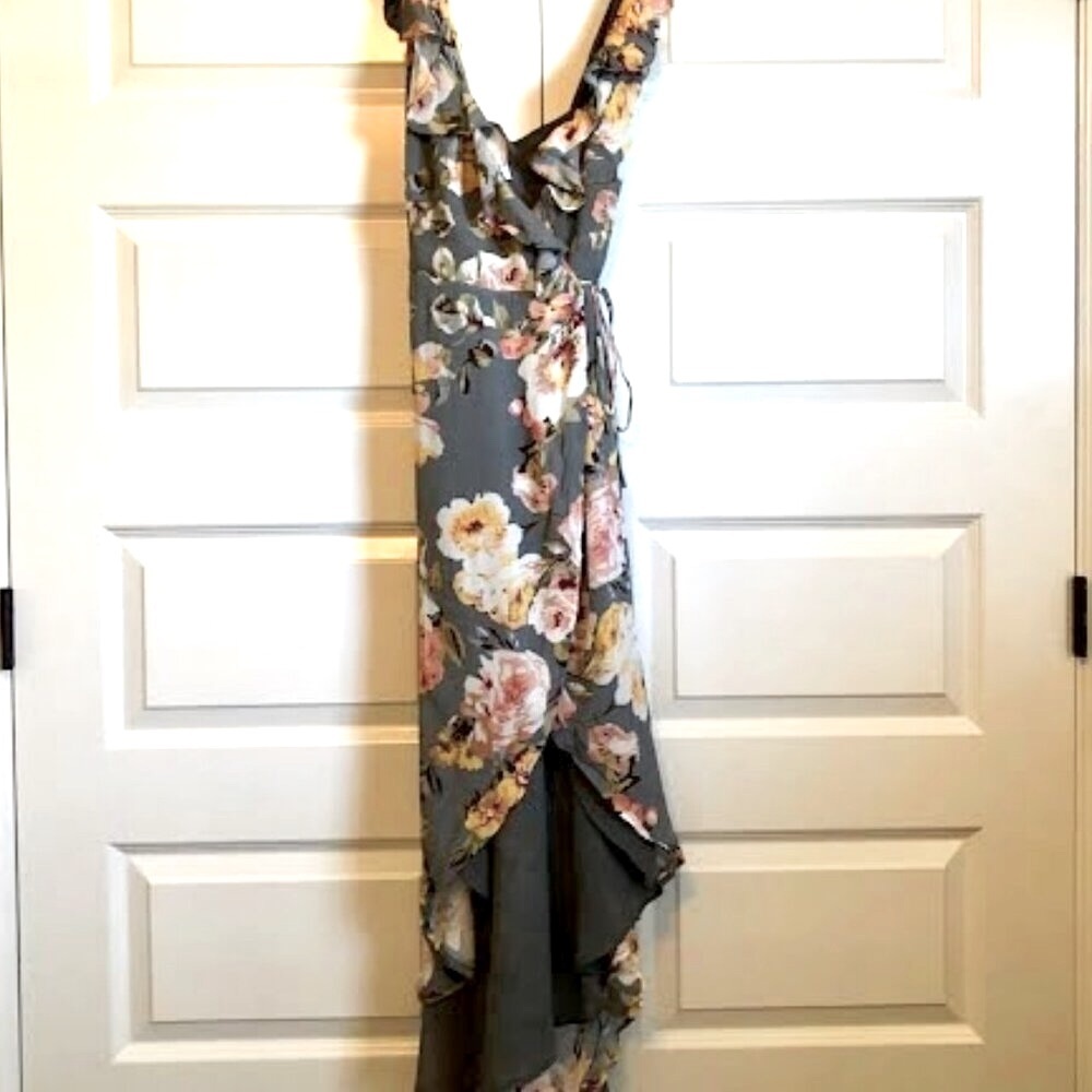 NWT REVOLVE x PRIVACY PLEASE Fillmore Grey Pink Sleeveless Wrap Maxi Sun Dress S - Picture 3 of 7